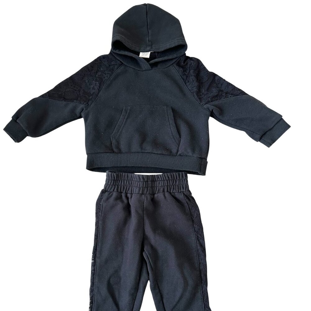 Fashion Nova NovaKids Girls Hoodie Pants Black Set Size 3 Lace Pre-owned